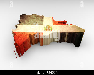 Karte von Dominikanische Republik 3d mit einem Dominikanischen Flagge auf einem weißen Hintergrund strukturierte Stockfoto