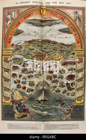 Eine Farbkarte aus dem 19. Jahrhundert mit der Darstellung der 'Misery und Ruine in Großbritannien". . In den dunkelsten England und den Weg aus/von General Booth. London: das internationale Hauptquartier der Heilsarmee, [1890] William Burgess [Drucker]. Quelle: RB.23. a. 26965 Frontispiz. Stockfoto