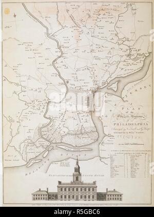 Einen Plan der Stadt und Umgebung von Philadelphia. Einen Plan der Stadt und Umgebung von Philadelphia. London: Veröffentlichen würde nach dem Gesetz von Parlame... t März 12.th von W. Faden Nachfolger 1777 auf den späten Herr Jefferys Geograph zum König Charing Cross, [März 12.th 1777.]. Kupferstich. Quelle: Karten K. Top. 122.6.1. Sprache: Englisch. Stockfoto