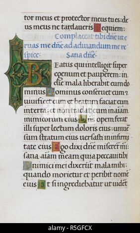 Psalm 40, mit ersten 'B'. Mirandola Stunden. Italien, ca. 1490-1499. [Ganze folio] Text Seite vom Büro des Toten. Der Anfang von Psalm 40, dekoriert mit ersten 'B'. Bild von Mirandola Stunden genommen. Ursprünglich veröffentlicht in Italien produziert, ca. 1490-1499. Quelle: Hinzufügen. 50002, f 102 v. Sprache: Latein. Stockfoto