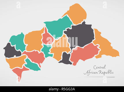 Zentralafrikanische Republik-Karte mit Staaten und moderne Runde Formen Stockfoto