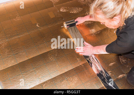 Vinyl Laminat im alten Gebäude Stockfoto