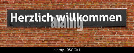 Banner mit der Aufschrift willkommen Stockfoto