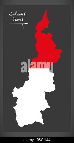 Sulawesi Barat Indonesien Karte mit indonesischen Nationalflagge illustration Stockfoto