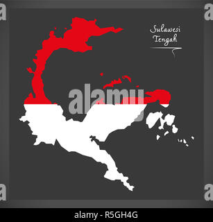 Sulawesi Tengah Indonesien Karte mit indonesischen Nationalflagge illustration Stockfoto