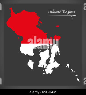 Sulawesi Tenggara Indonesien Karte mit indonesischen Nationalflagge illustration Stockfoto