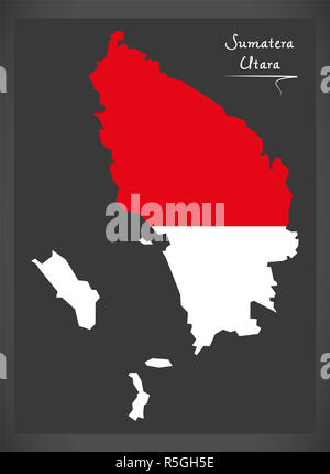 Sumatera Utara Indonesien Karte mit indonesischen Nationalflagge illustration Stockfoto