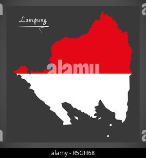 Lampung Indonesien Karte mit indonesischen Nationalflagge illustration Stockfoto