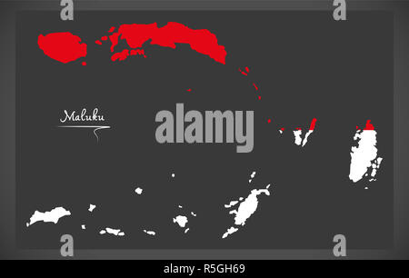 Molukken Indonesien Karte mit indonesischen Nationalflagge illustration Stockfoto