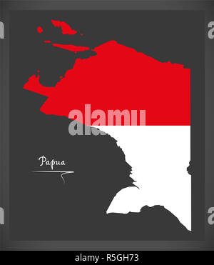 Papua Indonesien Karte mit indonesischen Nationalflagge illustration Stockfoto