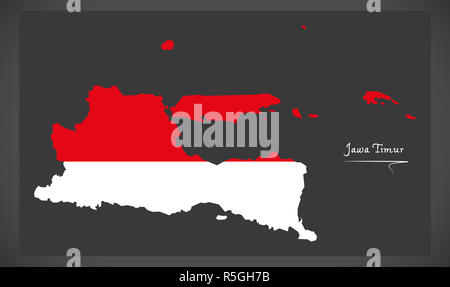 Jawa Timur Indonesien Karte mit indonesischen Nationalflagge illustration Stockfoto