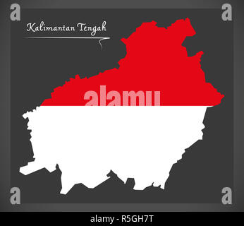 Kalimantan Tengah Indonesien Karte mit indonesischen Nationalflagge illustration Stockfoto