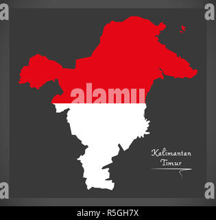 Kalimantan Timur Indonesien Karte mit indonesischen Nationalflagge illustration Stockfoto