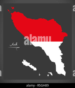 Aceh Indonesien Karte mit indonesischen Nationalflagge illustration Stockfoto