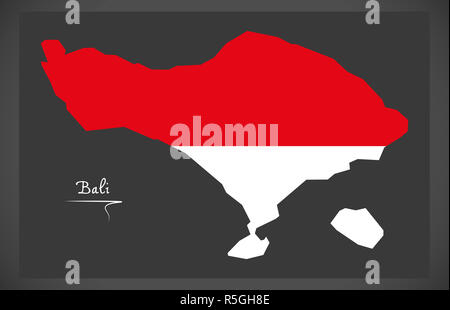Bali Indonesien Karte mit indonesischen Nationalflagge illustration Stockfoto