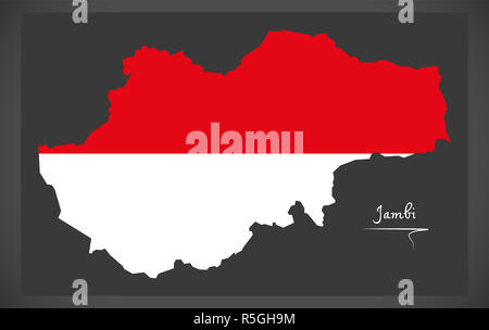 Jambi Indonesien Karte mit indonesischen Nationalflagge illustration Stockfoto