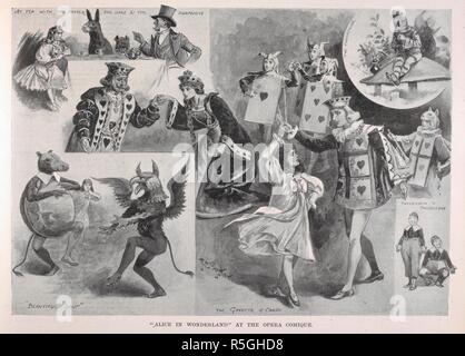 "Alice im Wunderland" an der Opéra Comique. Szenen aus der Geschichte. . Illustrierte Sporting und dramatische Nachrichten. London, 1898. Quelle: Illustrierte Sporting und dramatische Nachrichten. 31/12/1898 auf Seite 669. Stockfoto