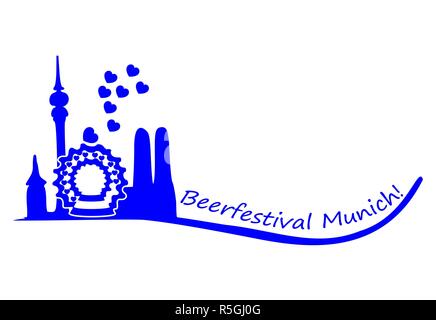 Dekorative Beerfestival München mit einer Silhouette von München - Abbildung Stockfoto