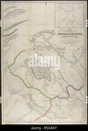 Eine Karte des nördlichen Teil des Punjab und Kaschmir. Karte des nördlichen Teil des Punjab und Kaschmir, auch der Grenzen des Ladak und wenig Thibet. 1846. Quelle: Karten 57540. (7.). Sprache: Englisch. Stockfoto