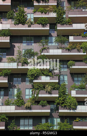 Fassade, Bosco Verticale, Twin Tower, grün Hochhaus mit Bäumen und Sträuchern, Mailand, Lombardei, Italien Stockfoto