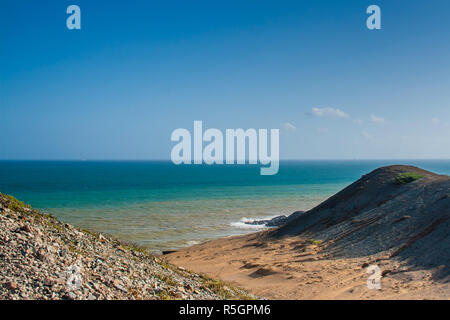 Die Farben der Wüste und Ozean am Cabo De La Vela Stockfoto