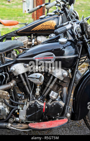 1946 Vintage Harley Davidson knucklehead Motorrad. Heritage Center in Bicester, Oxfordshire, England Stockfoto