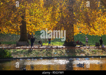 Genießen Sie die herbstliche Sonne in St. James Park Stockfoto