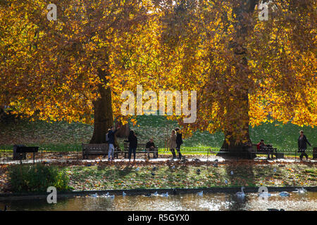 Genießen Sie die herbstliche Sonne in St. James Park Stockfoto