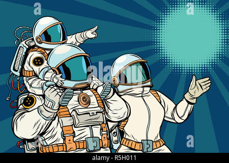 Astronauten-Familie, Vater-Mutter und Kind Stockfoto