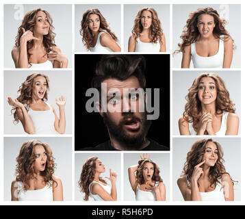 Die Collage der jungen Frau und männliche Emotionen Stockfoto