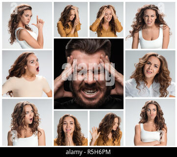 Die Collage der jungen Frau und männliche Emotionen Stockfoto