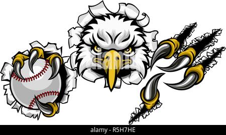 Adler Baseball Cartoon Maskottchen reißen Hintergrund Stock Vektor