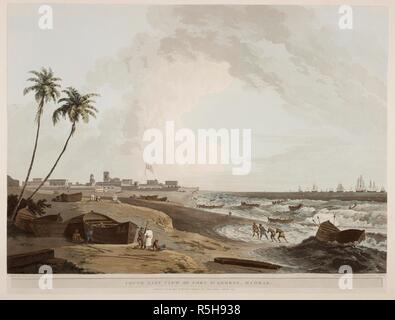 Süd-ost Ansicht von Fort St. George, Madras. Orientalische Szenerie. 48 Views in Hindoostan. von T. Daniell; mit Beschreibungen. 1795, 1797. Quelle: 10 Tab.30. (1), Nr. VII. Sprache: Englisch. Autor: DANIELL, Thomas. Stockfoto