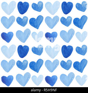Aquarell Blau Herz nahtlose Muster Stockfoto
