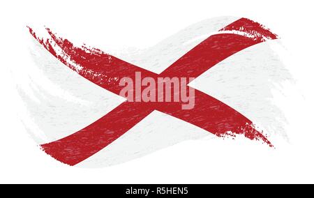 Nationalflagge von Alabama, mit Pinselstrichen isoliert auf einem weißen Hintergrund. Vector Illustration. Stock Vektor