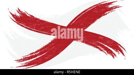 Grunge Pinselstrich mit National Flagge von Alabama isoliert auf einem weißen Hintergrund. Vector Illustration. Stock Vektor