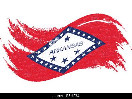 Flagge von Arkansas, mit Pinselstrichen isoliert auf einem weißen Hintergrund. Vector Illustration. Stock Vektor