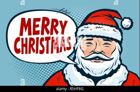 Frohe Weihnachten, Banner. Santa Claus. Pop Art retro Comic Stil. Cartoon Vector Illustration Stock Vektor
