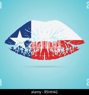 Texas Flag Lippenstift auf den Lippen isoliert auf einem weißen Hintergrund. Vector Illustration. Stock Vektor