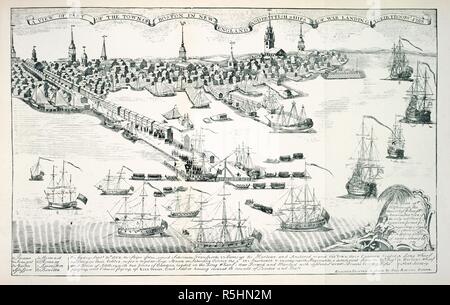 Hafen von Boston. Starks antike Blick auf Ihr towne in Boston. (Seco. Boston: James H. Stark, 1901. Blick auf die Altstadt von Boston in New England und britische Kriegsschiffe Landung ihre Truppen 1768. Bild von Starks antike Blick auf Ihr towne von Boston. (Zweite Auflage). Ursprünglich/in Boston produziert veröffentlicht: James H. Stark, 1901. . Quelle: X., 802/5055. Sprache: Englisch. Autor: Revere, Paul. Stark, James Henry. Stockfoto