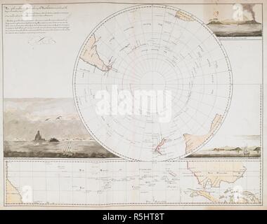 [Karte] Karte der südlichen Hemisphäre zeigt die Route der Auflösung bei Captain Cooks zweiter Reise, von Kapstadt im November 1772, zu Caledonia im Oktober 1774. Drei Küste; Auflösung Hafen, Frieslands Kopf und das Sandwich Inseln. Tabellen und Ansichten der Vorgewende, während Kapitän Cooks zweiter Reise, 1772-1774. Nach 1774. Quelle: Hinzufügen. 15500, Nr. 1. Sprache: Englisch. Stockfoto