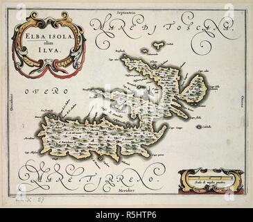 Die Insel Elba. Elba Isola, Olim Ilva. Karte der Insel Elba. Bild von Elba Isola, Olim Ilva.. . Quelle: Maps.K.., 80.29. Stockfoto