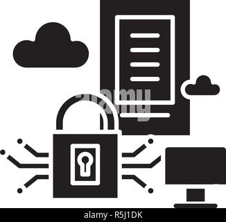 Securety server schwarze Symbol, Vektor Zeichen auf isolierten Hintergrund. Symbol Securety server Konzept, Illustration Stock Vektor