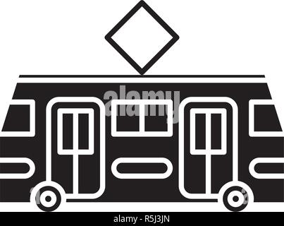 Straßenbahn schwarze Symbol, Vektor Zeichen auf isolierten Hintergrund. Straßenbahn Konzept Symbol, Abbildung Stock Vektor