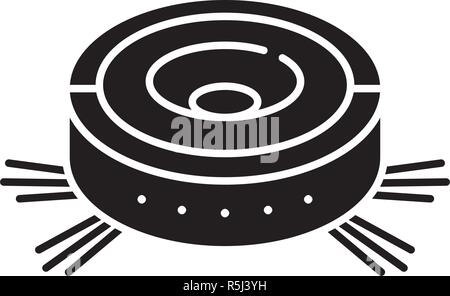 Staubsauger Roboter schwarze Symbol, Vektor Zeichen auf isolierten Hintergrund. Staubsauger Roboter Konzept Symbol, Abbildung Stock Vektor