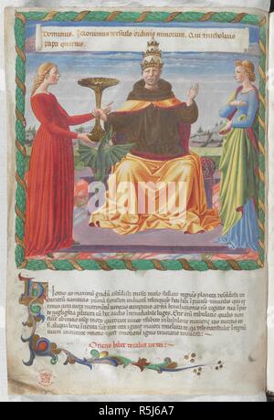 Miniatur des Franziskanerordens Papst Nikolaus IV. von Ascoli. Vaticinia de Pontificibus. Italien, Central (Florenz); 2. Quartal des 15. Jahrhunderts. Quelle: Harley 1340, f. 2 v. Sprache: Latein. Stockfoto