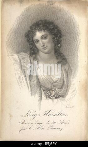 Lady Emma Hamilton. Memoiren de le Lady Hamilton. Paris, 1816. Lady Emma Hamilton, im Alter von 30. (Ca. 1761-1815). Englische Frau, Herrin von Lord Nelson. Porträt. Bild aus Memoiren de le Lady Hamilton übernommen. Ursprünglich veröffentlicht in Paris, 1816 produziert. . Quelle: 13487.b45, frontispiz. Sprache: Französisch. Autor: Lady Emma Hamilton. Monsaldy. Stockfoto