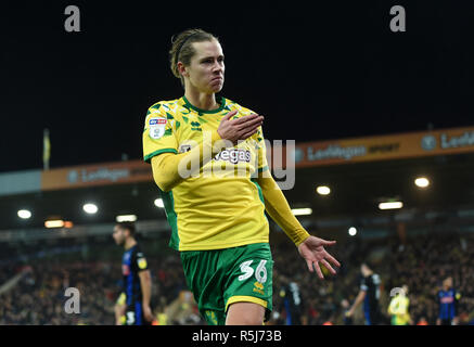 Norwich City Todd Cantwell feiert zählen die ausgleichende Ziel während der Sky Bet Championship Match an der Carrow Road, Norwich. Stockfoto