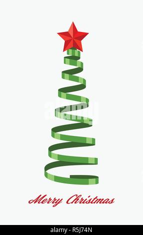 Vektor Weihnachten Hintergrund für Grußkarten mit Baum aus grünem Band und Red Star und frohe Weihnachten text Stock Vektor