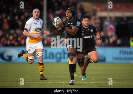 Sarazenen von Maro Itoje während der gallagher Premiership match bei der Allianz Park, London. Stockfoto